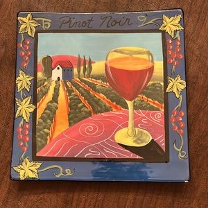 Naylor Designs Hand-Painted Serving Dish/Wall Hanging Glass/Pinot Noir Vineyard